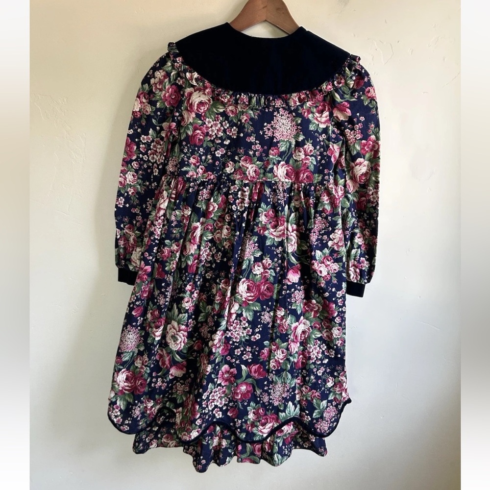 VTG Bonnie Jean New York Girls Sz 10 Floral Ruffle Long Dress Bow Velvet Tiered - Picture 4 of 12